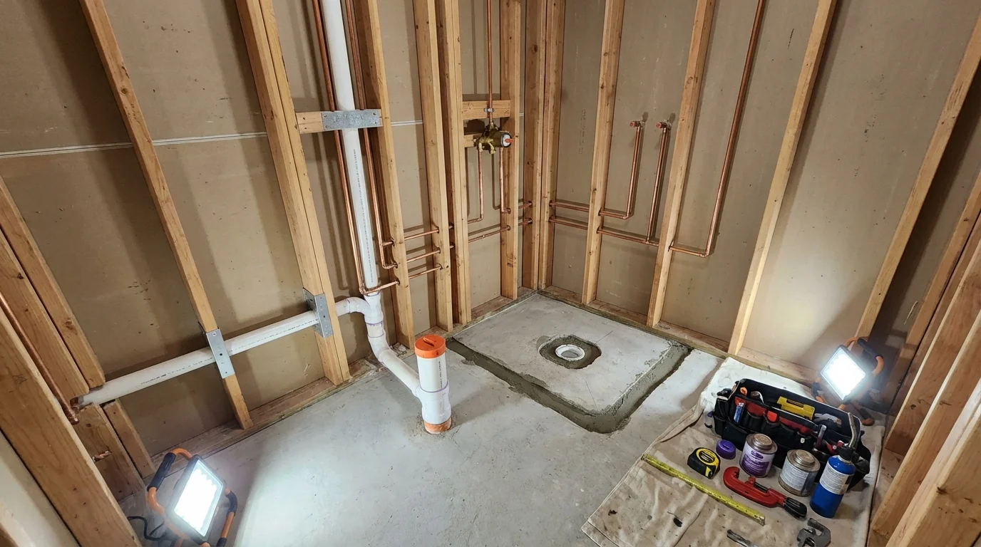 Bathroom rough-in plumbing during remodel by Johns Plumbing LLC in Blauvelt