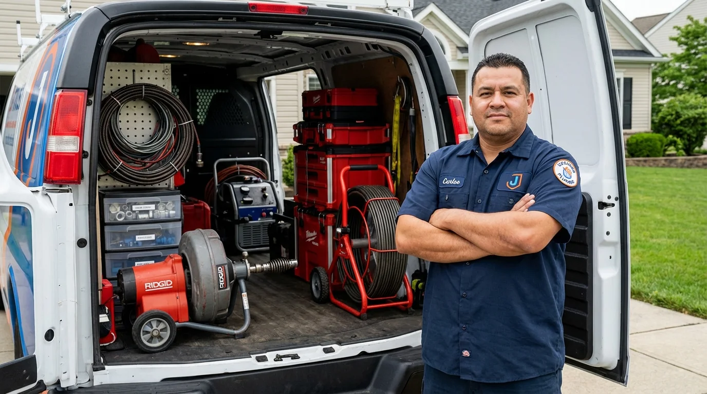 Professional drain cleaning equipment and Johns Plumbing LLC plumber in Blauvelt