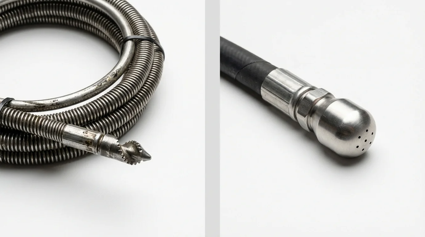 Drain snake cable and hydro jetting nozzle used for drain cleaning in Blauvelt, NY
