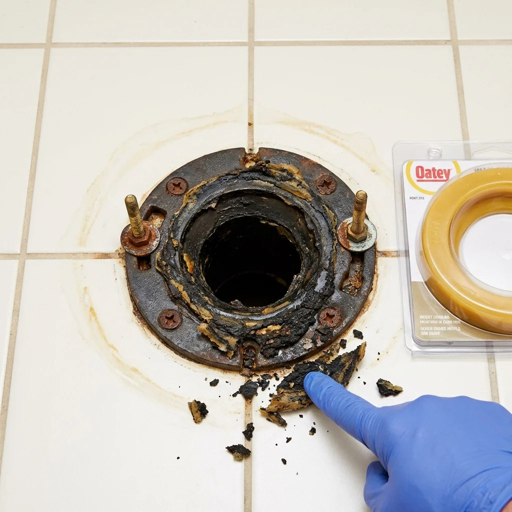 Failed wax ring showing water seepage at the base of a toilet in a Blauvelt, NY home