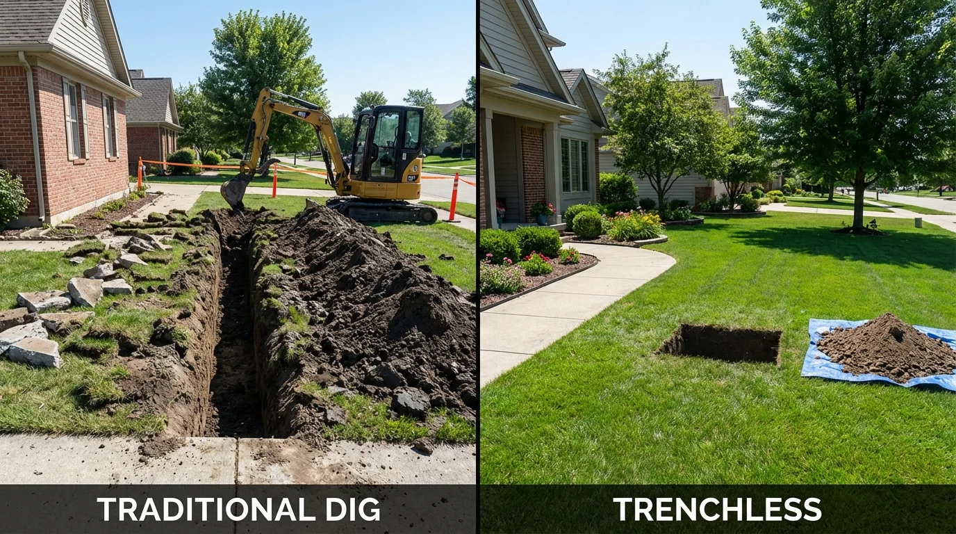 Trenchless sewer repair with minimal yard damage versus traditional excavation in Blauvelt, NY